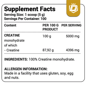 100% creatine monohydrate_supplement facts